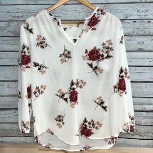 Fun2Fun White/Floral Kenmore Split Neck Blouse